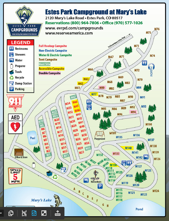 Estes Park Campground at Mary's Lake 2019 map