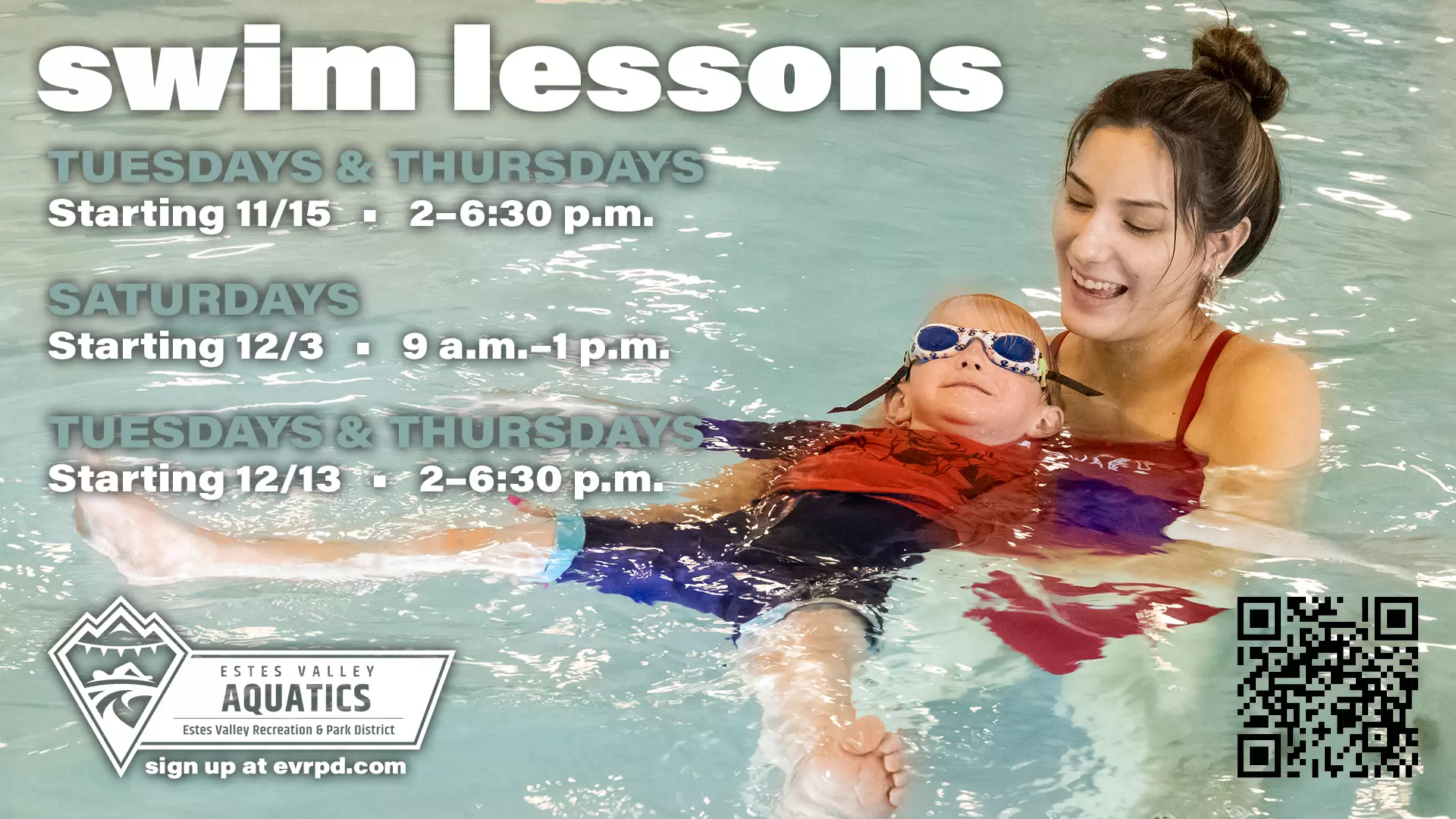 Swim lesson schedule for November and December