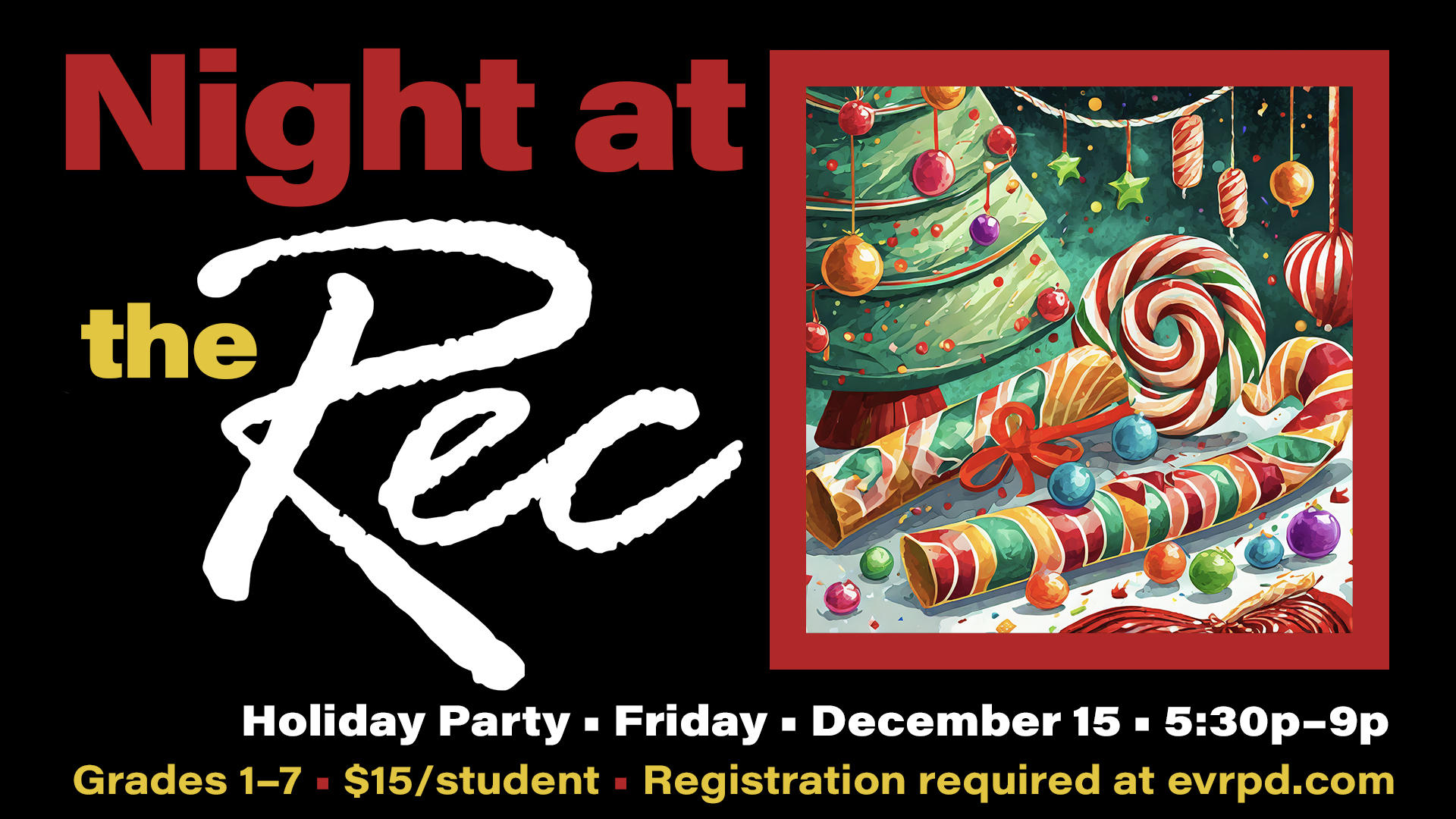 kids holiday party night at the rec